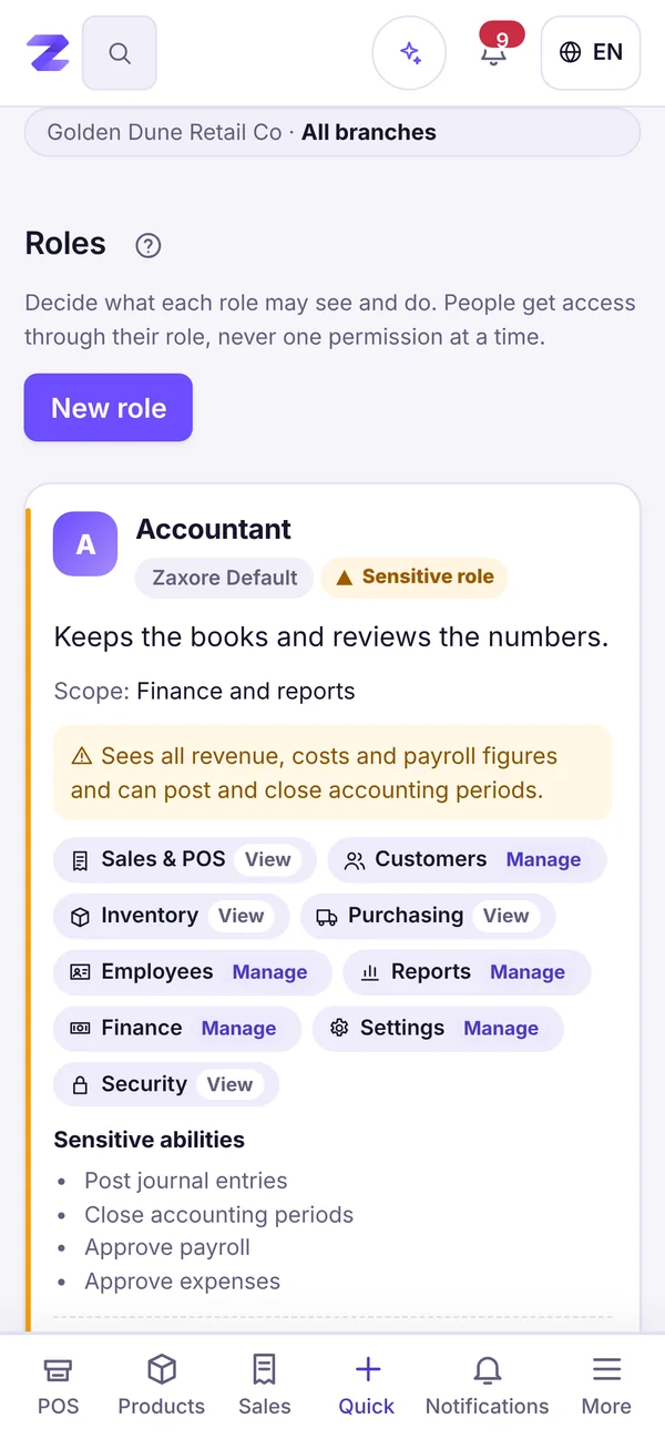 Access that matches each job